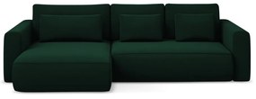 Divano angolare verde allungabile/con contenitore (con penisola a sinistra/con chaise lounge) con rivestimento in velluto Kapua – Makamii