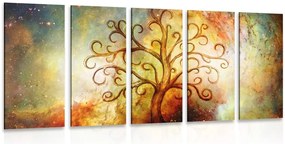 Quadri 5 pezzi – Albero della vita con astrazione dell'universo