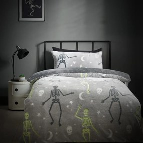 Biancheria da letto per bambini con effetto fosforescente grigia in micropile per letto matrimoniale 200x200 cm Halloween Skeleton – Catherine Lansfield