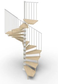 Scala a chiocciola a base quadrata Nara IRIS, con corrimano, larghezza 160 cm, struttura in acciaio bianco, gradini in legno faggio, colore faggio