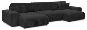 Divano angolare grigio scuro allungabile/con contenitore (a U) rivestito in velluto a coste Sarina – Ropez