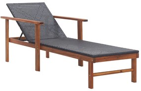 Lettino Prendisole Polyrattan E Legno Massello Di Acacia Nero /