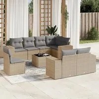 Set Divano da Giardino 9 pz con Cuscini Beige in Polyrattan 3222848