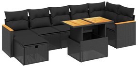 Set divani da giardino con cuscini 8 pz nero in polyrattan