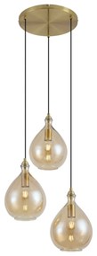 Lampada a sospensione moderna oro con vetro ambrato a 3 luci - Traditional