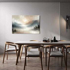 Quadro su tela – Montagne nebbiose e lago