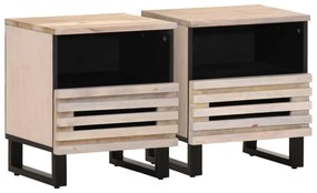 Comodini 2pz 40x34x46 Cm İn Legno Massello Di Mango Sbiancato /