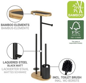 Porta carta igienica nero/di colore naturale in acciaio con supporto con spazzola Pomarolo – Wenko