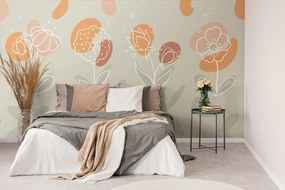 Carta da parati – Fiori minimalisti in tonalità delicate