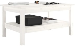 Tavolino da Salotto Bianco 80x50x40 cm Legno Massello di Pino