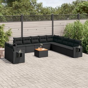 Set divani da giardino 12 pz con cuscini nero in polyrattan