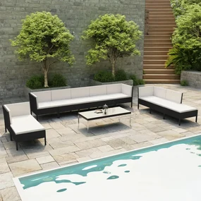 Set divani da giardino 10 pz con cuscini in polyrattan nero