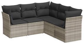 Set divano da giardino 5pz con cuscini grigio chiaro polyrattan