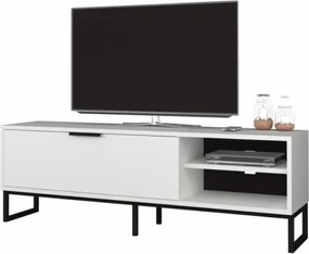 Mobile TV Da Terra 140 Cm Con Piedini Neri E Anta Frontale Way Bianco