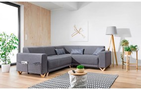 Divano angolare grigio allungabile e con contenitore (con penisola a destra/a L) Classy Sophie – Miuform