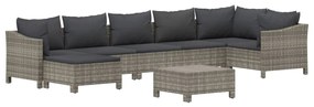 Set divani da giardino 8 pz con cuscini in polyrattan grigio