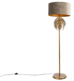 Lampada da terra vintage oro 145 cm con paralume in velluto tortora 50 cm - Botanica