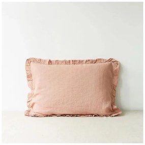 Federa in lino marrone terracotta con bordo a righe , 50 x 60 cm Cafe Creme - Linen Tales