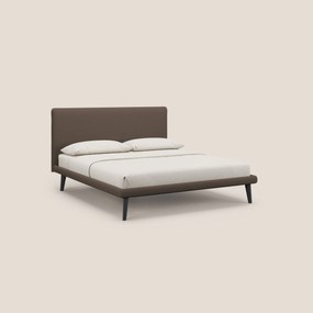 Noel letto minimal scandinavo con piedi in mogano e tessuto fiammato impermeabile T19 marrone