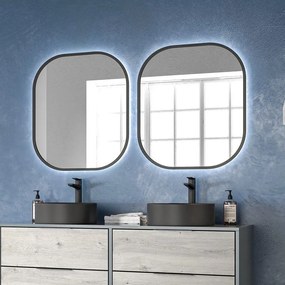 Kamalu - specchio bagno led retroilluminato 70x80 cm cornice nera | kam-s7800n