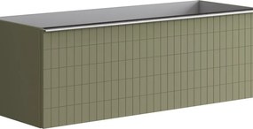 Mobile da bagno sospeso sotto lavabo Pixel grid 1 cassetto L 120 x H 40 x P 45.5 cm verde salvia laccato opaco, con maniglia alluminio nero opaco