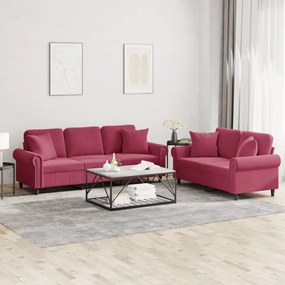 Set Di Divani 2 Pz Con Cuscini Rosso Vino İn Velluto /