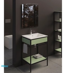 Mobile Bagno A Terra "Linea Contract 46" Da 61 Cm Composto Da Un Piano D'appoggio Lavabo E Specchio Con Lampada Led Finitura Laccato Opaco