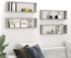 Mensole Parete Cubo 4pz Grigio Cemento 80x15x26,5cm Multistrato /