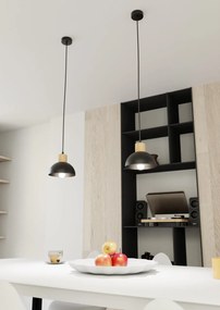 Lampada a Sospensione in Acciaio e Legno SECO 1 E27 Nero