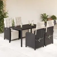 Set da Pranzo da Giardino 5 pz Nero con Cuscini in Polyrattan 3212452