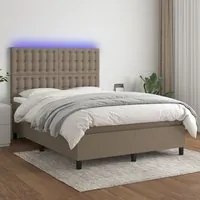 Letto a Molle con Materasso e LED Tortora 140x190 cm in Tessuto 3135193