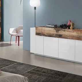 Mobile credenza Coro L 200 x H 85.5 P 45 cm bianco lucido e marrone