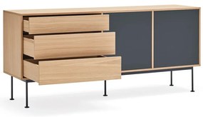 Cassettiera grigio antracite con impiallacciatura in rovere , larghezza 180 cm Yoko - Teulat