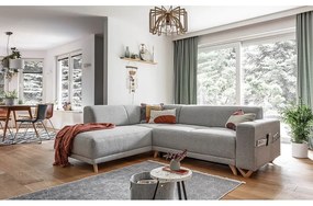 Divano angolare grigio chiaro allungabile e con contenitore (penisola a sinistra/a L) Classy Sophie – Miuform