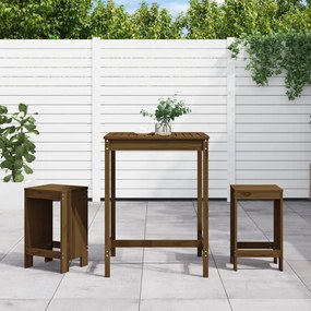 Set Bar Da Giardino 3 Pz Ambra İn Legno Massello Di Pino /