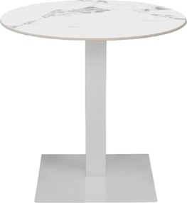 Tavolo pub ristorante bar rotondo 70 cm Top esterno effetto Marmo Bianco base bianca H 75