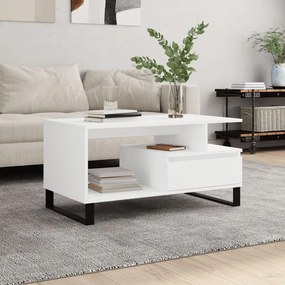 Tavolino Da Salotto Bianco 90x49x45 Cm İn Legno Multistrato /