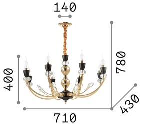 Sospensione Contemporanea Vanity Metallo Oro 8 Luci E14