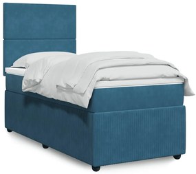 Giroletto A Molle Con Materasso Blu Scuro 90x200 Cm İn Velluto /
