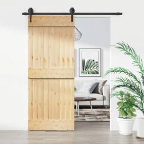 Porta Scorrevole Con Set Hardware 85x210 Cm Legno Massello Pino /