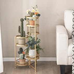 Costway Supporto per piante in metallo pieghevole a 6 livelli, Supporto per vasi da fiori per interni ed esterni Oro