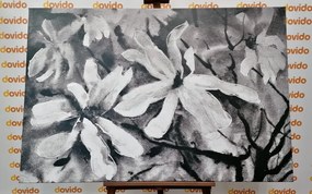 Stampa su tela – Albero acquerellato in fiore in bianco e nero