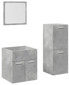 Set mobili da bagno 3 pz grigio cemento in legno multistrato