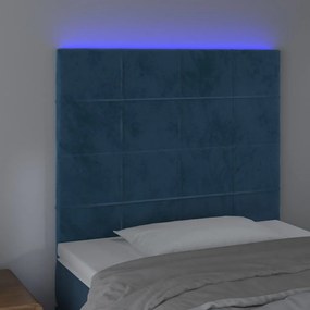 Testiera a led blu scuro 80x5x118/128 cm in velluto