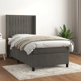 Giroletto A Molle Con Materasso Grigio Scuro 90x200 Cm Velluto /