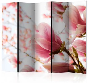 Paravento design Magnolia rosa II (5 parti) - fiori delicati tra i rami