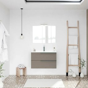 Mobile bagno sospeso 80 fango con lavabo in ceramica e specchio a filo LED Victoria