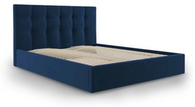 Letto matrimoniale imbottito blu scuro con contenitore a griglia 180x200 cm Nerin - Mazzini Beds