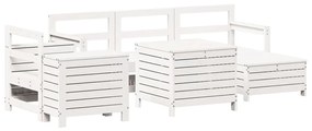 Set divani da giardino 7 pz bianco in legno massello di pino