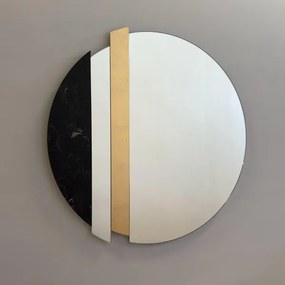 Specchio moderno 80 cm con decori foglia oro e effetto marmo nero - KEVIN